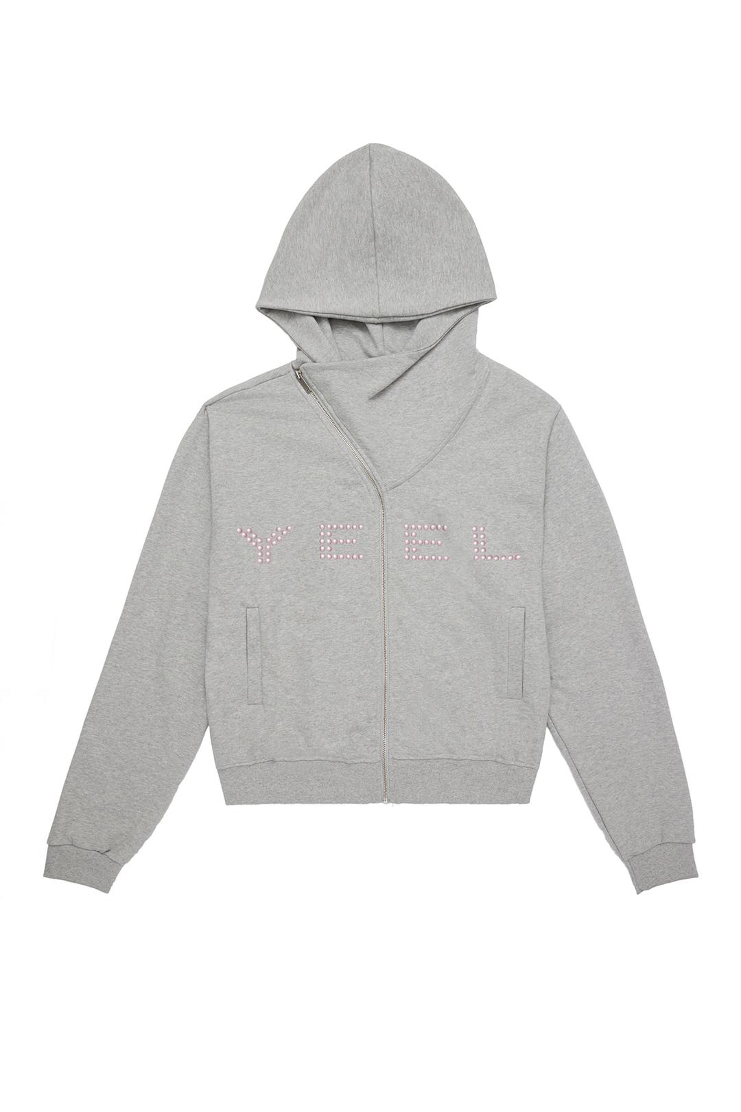 STUDDED Y ZIP-UP HOODIE GREY