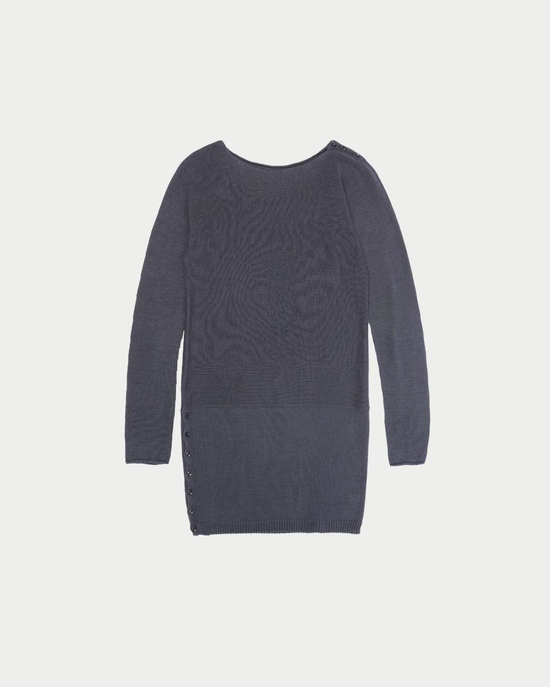 SIDE BUTTON CURVED KNIT DRESS, DUST BLUE