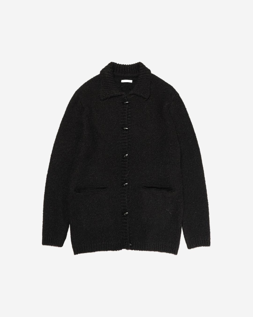 WOOL TOGGLE REVERSIBLE KNIT COAT, BLACK