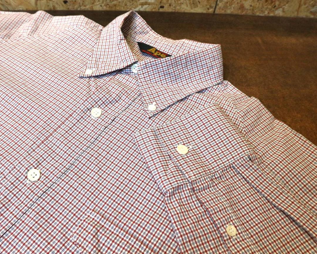 送料370円可★BATHING APEエイプ★初期物90年代日本製チェックシャツ★ボタンダウン裏原NIGO三角タグノーウエア★コットン100%サイズL