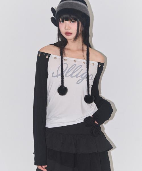 래글런 오프숄더 롱슬리브 블랙