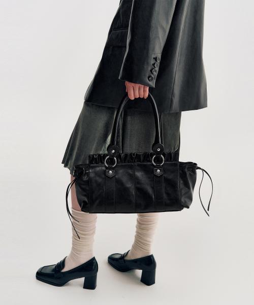 Ruched Belt Tote Bag _ BLACK