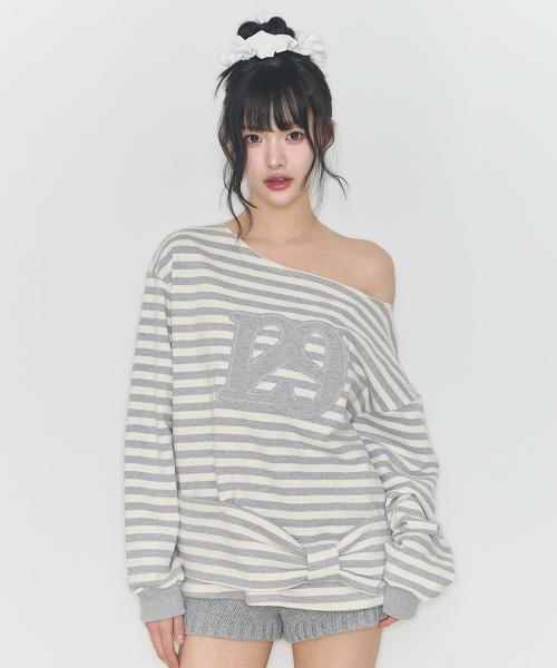 129 스트라이프 맨투맨 아이보리 멜란지