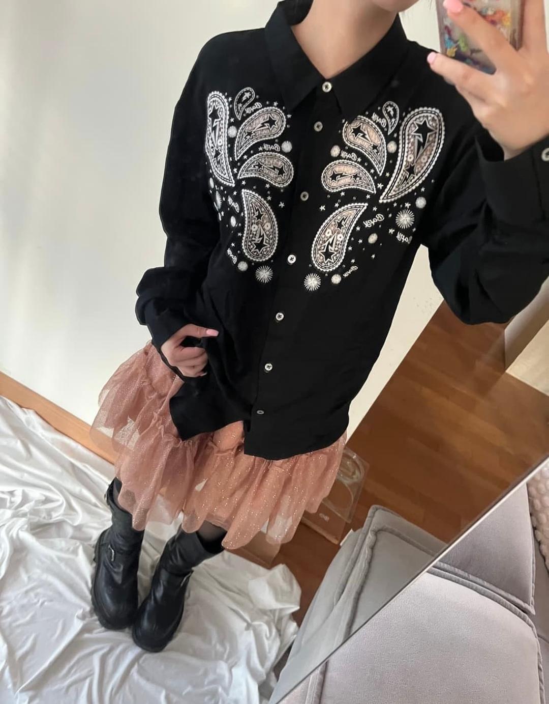 베이프 스타 자수 페이즐리 스터드 큐빅 오버사이즈 셔츠 | 후루츠패밀리