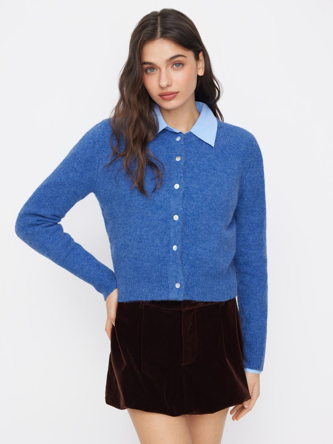 Wool-blend Round Neckline Solid Button Knitted Cardigan