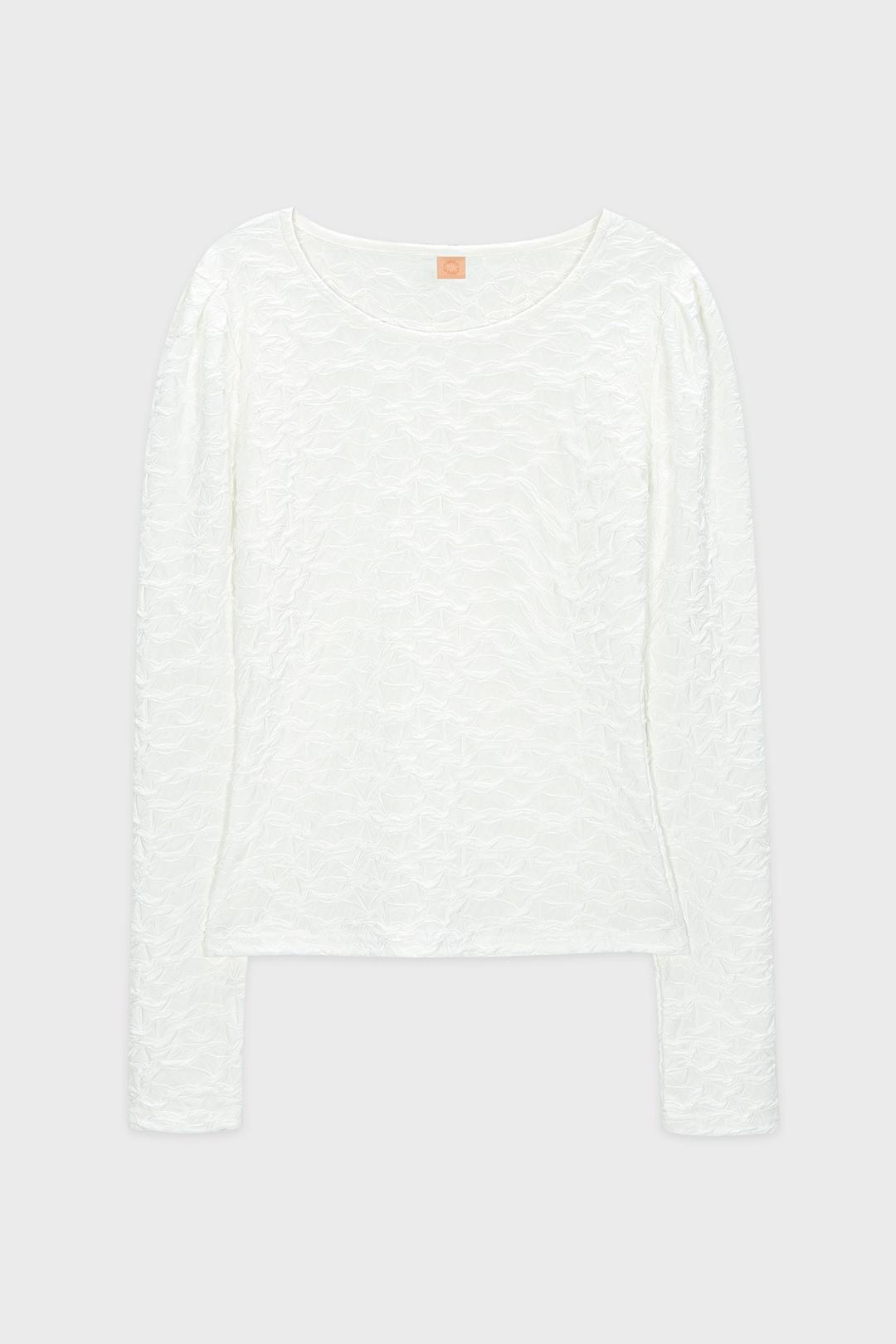Jacquard Puff Sleeve T-Shirt (White)